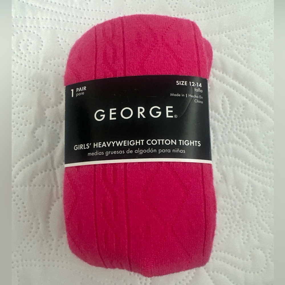 New George Girls Heavy knitted Cotton Tights 12-14 pink